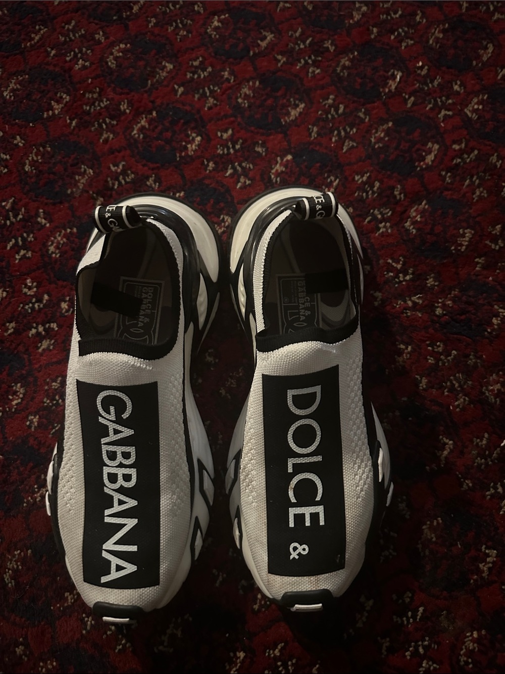 Dolce & Gabbana unisex White and Black Slip-On Logo Knit Sneakers